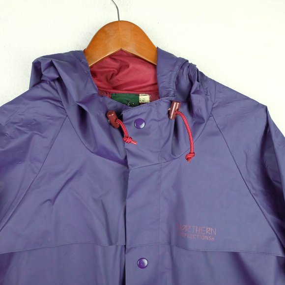 Vintage Mens Rain Coat Large Purple Nylon Waterproof Northern Reflections 80s - Picture 2 of 14
